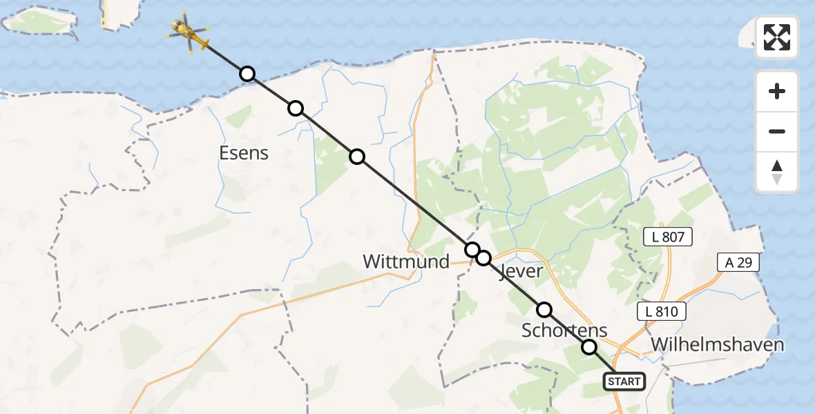 Flugroute Rettungshubschrauber Sande - Noordzee, 04 Juli 2026, 06:38