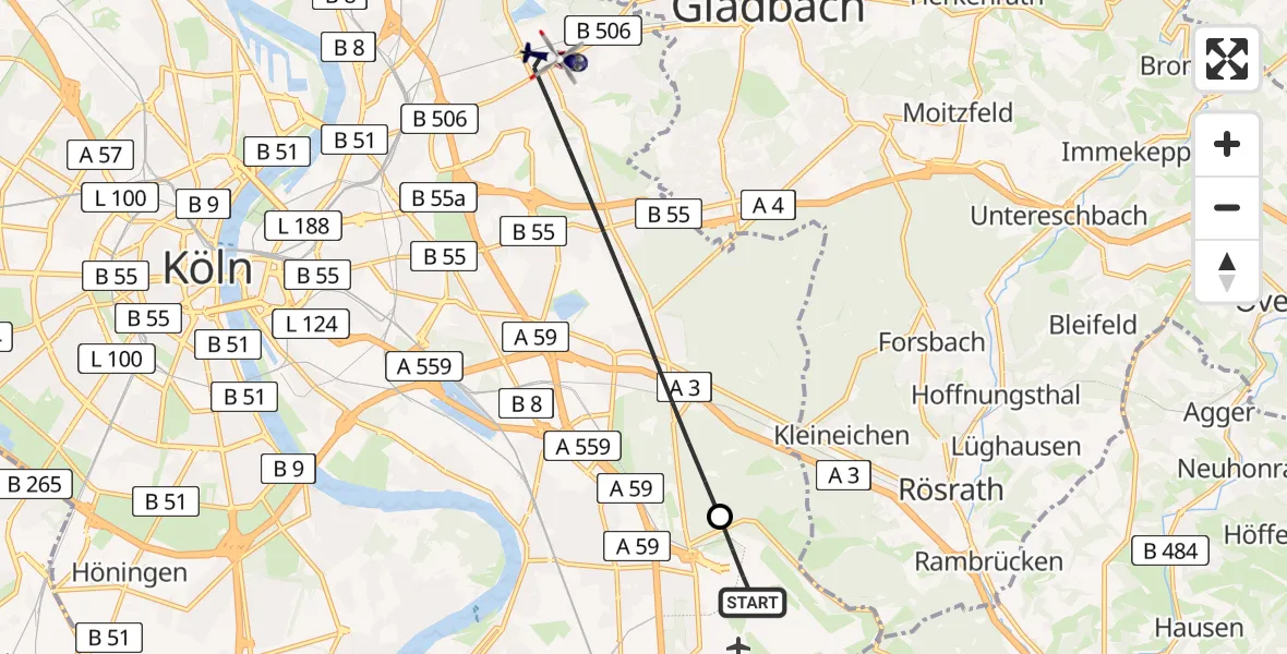 Flugroute Polizeihubschrauber Köln Bonn Flughafen - Köln, 04 Juli 2026, 07:11