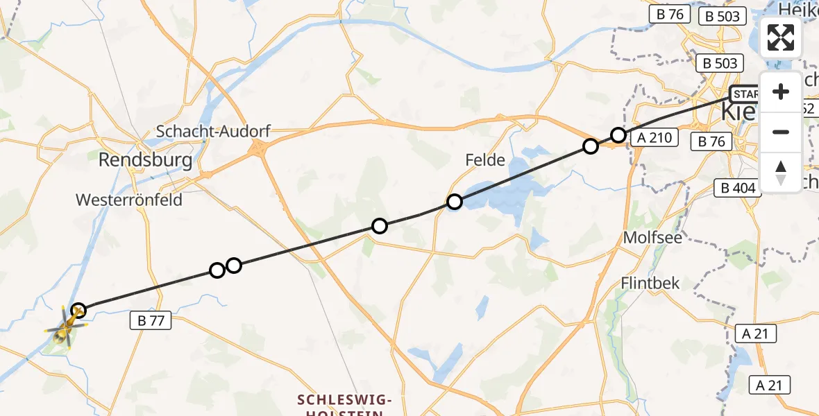 Flugroute Ambulanzhubschrauber Kiel - Hörsten, 04 Juli 2026, 07:13