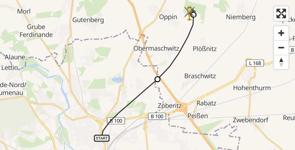 Flugroute Rettungshubschrauber Halle (Saale) - Halle-Oppin Flugplatz, 04 Juli 2026, 07:17