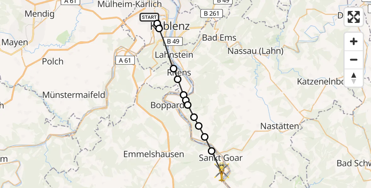 Flugroute Rettungshubschrauber Koblenz - Urbar, 04 Juli 2026, 07:18