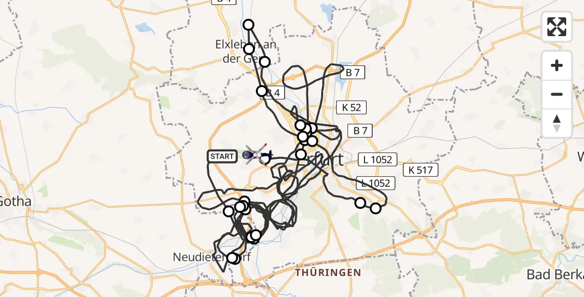 Flugroute Polizeihubschrauber Erfurt - Erfurt-Weimar Flughafen, 04 Juli 2026, 07:23