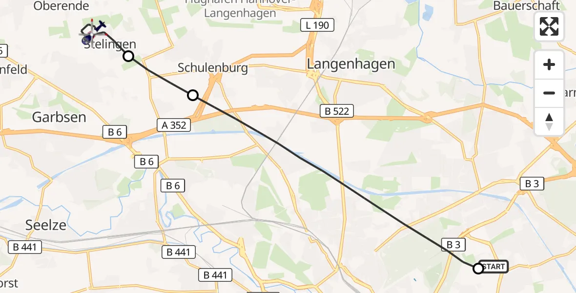 Flugroute Polizeihubschrauber Hannover Luftrettung Hubschrauberlandeplatz (Christoph 4) - Garbsen, 04 Juli 2026, 07:25