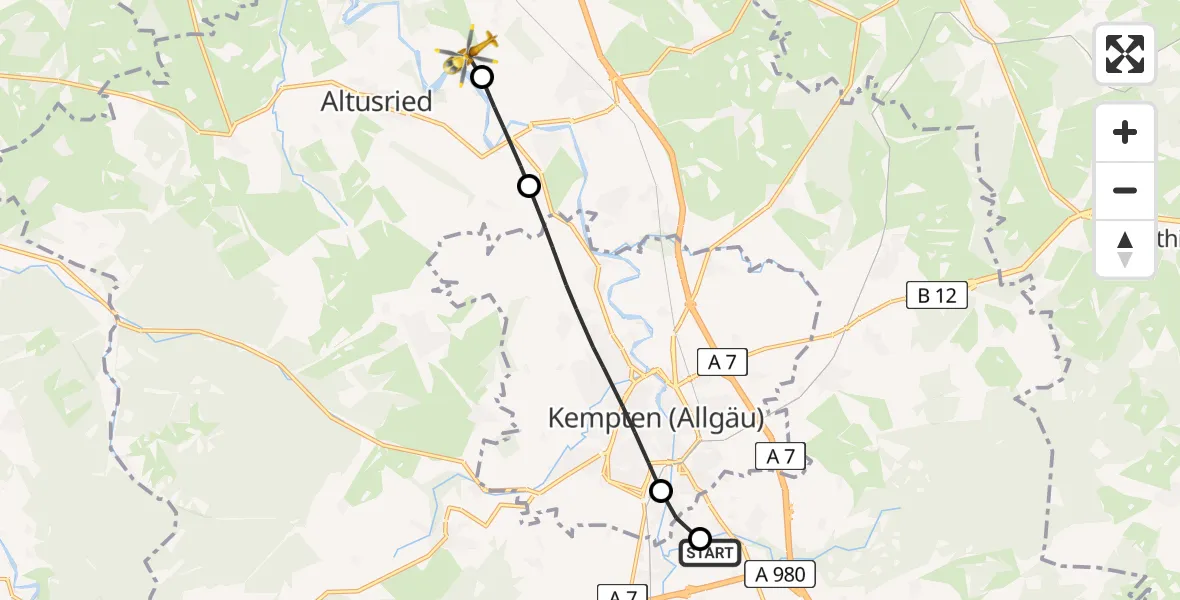 Flugroute Rettungshubschrauber Kempten-Durach Flugplatz - Dietmannsried, 04 Juli 2026, 07:41