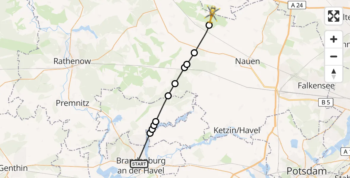 Flugroute Rettungshubschrauber Brandenburg an der Havel - Nauen, 04 Juli 2026, 07:55