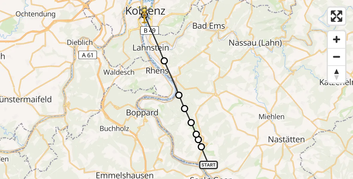 Flugroute Rettungshubschrauber Nochern - Koblenz, 04 Juli 2026, 08:01