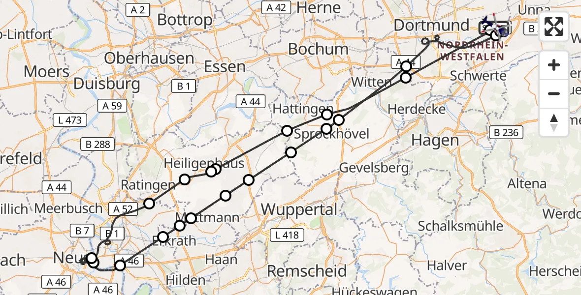Flugroute Polizeihubschrauber Dortmund Flughafen - Dortmund Flughafen, 04 Juli 2026, 08:10