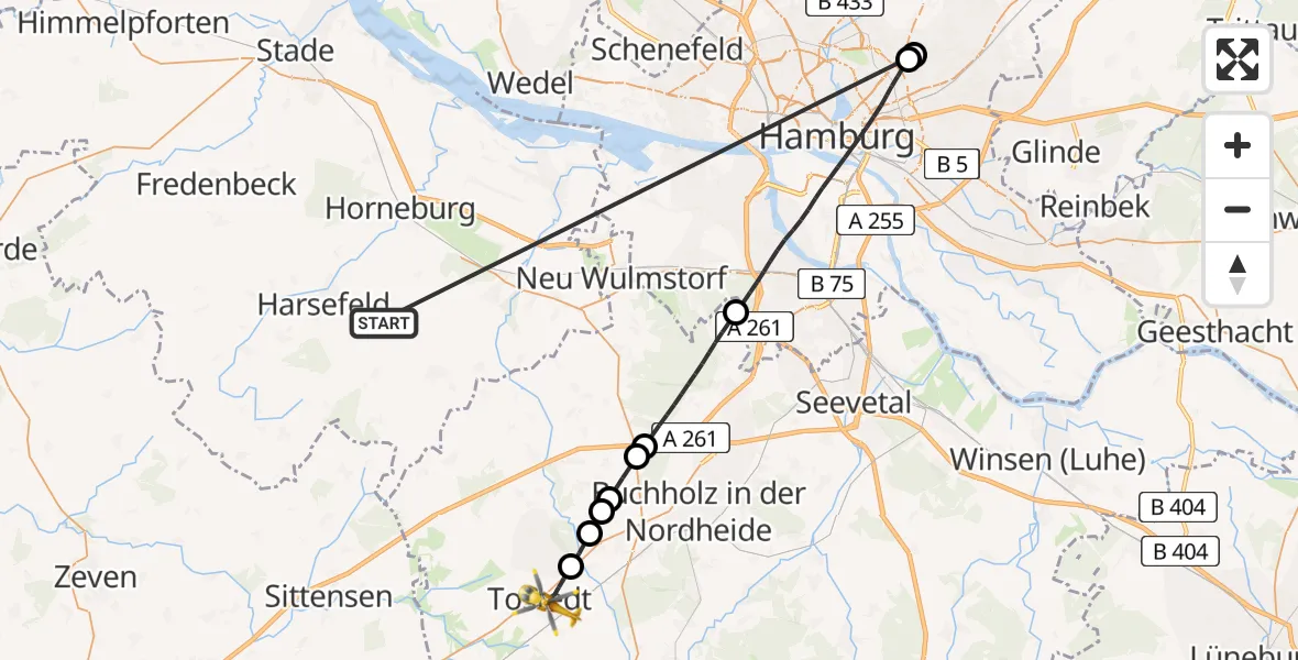 Flugroute Rettungshubschrauber Harsefeld - Tostedt, 04 Juli 2026, 08:11