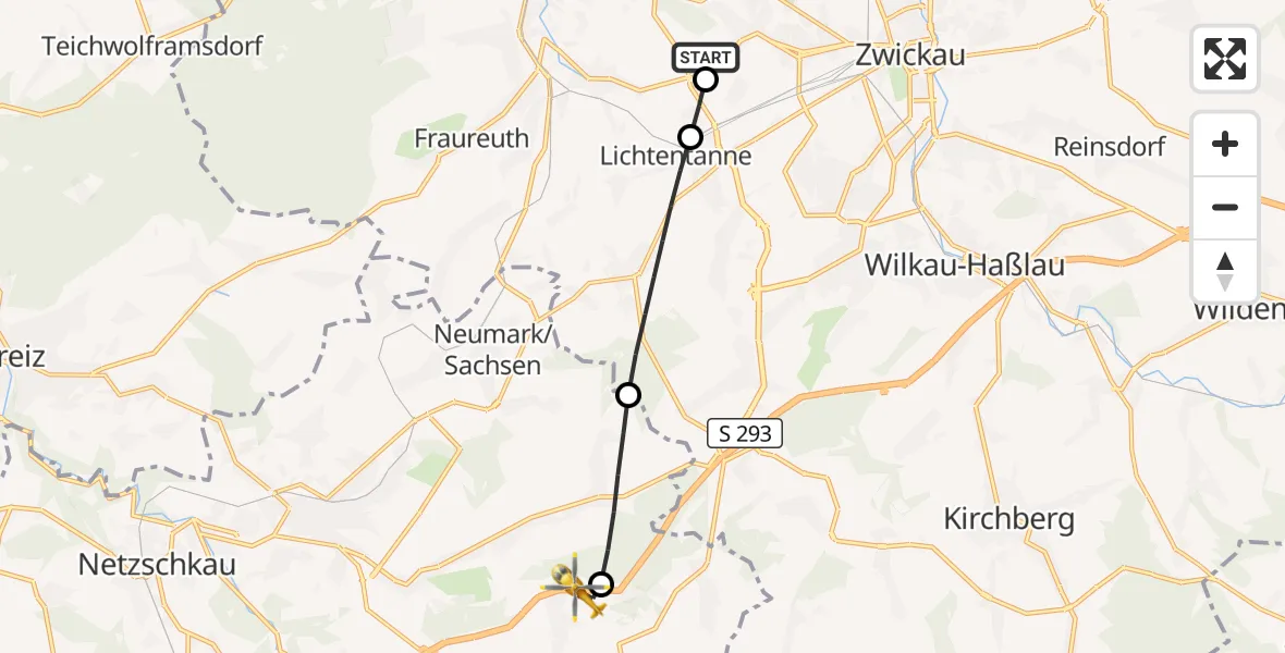 Flugroute Rettungshubschrauber ADAC Air Rescue Station Zwickau Hubschrauberlandeplatz - Lengenfeld, 04 Juli 2026, 08:12