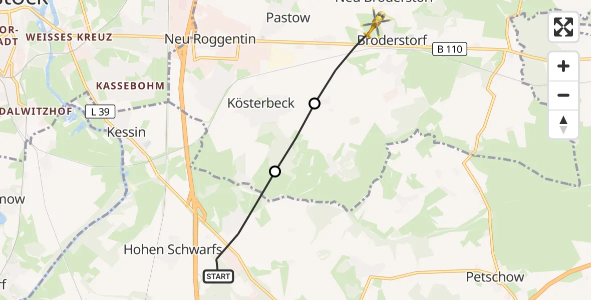 Flugroute Ambulanzhubschrauber Dummerstorf - Broderstorf, 04 Juli 2026, 08:14
