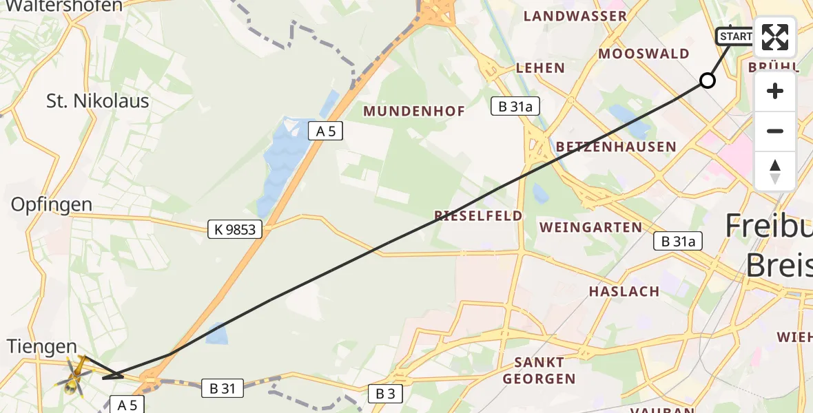 Flugroute Rettungshubschrauber Freiburg im Breisgau Flugplatz - Freiburg im Breisgau, 04 Juli 2026, 08:29