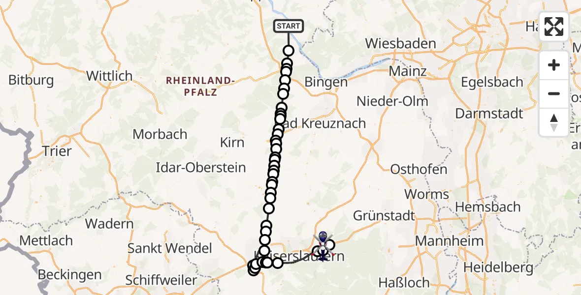 Flugroute Polizeihubschrauber Sankt Goar - Enkenbach-Alsenborn, 04 Juli 2026, 08:32