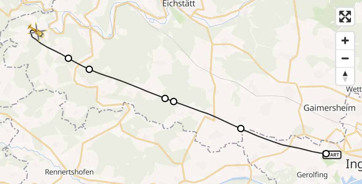Flugroute Rettungshubschrauber Ingolstadt Hospital - Mörnsheim, 04 Juli 2026, 08:34