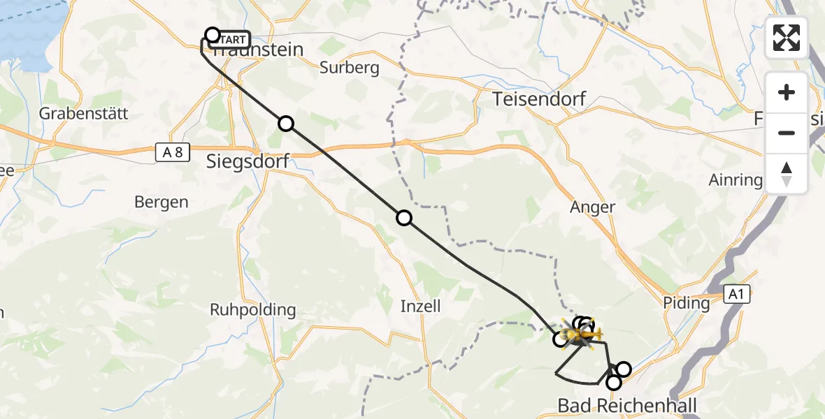 Flugroute Rettungshubschrauber Traunstein Hospital - Bad Reichenhall, 04 Juli 2026, 08:34