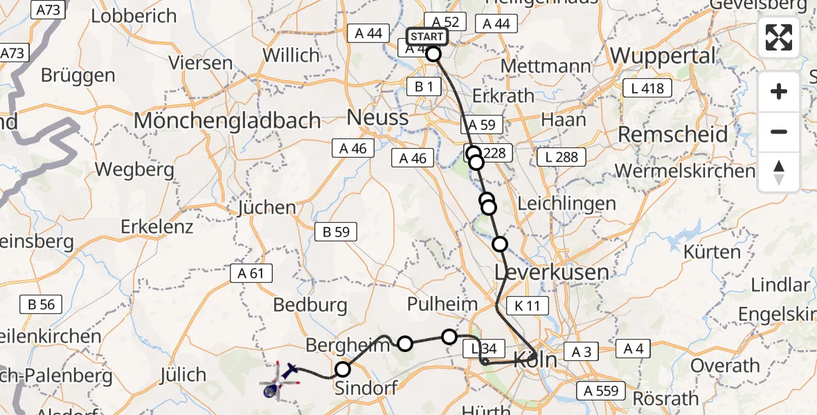 Flugroute Polizeihubschrauber Düsseldorf Flughafen - Elsdorf, 04 Juli 2026, 08:44