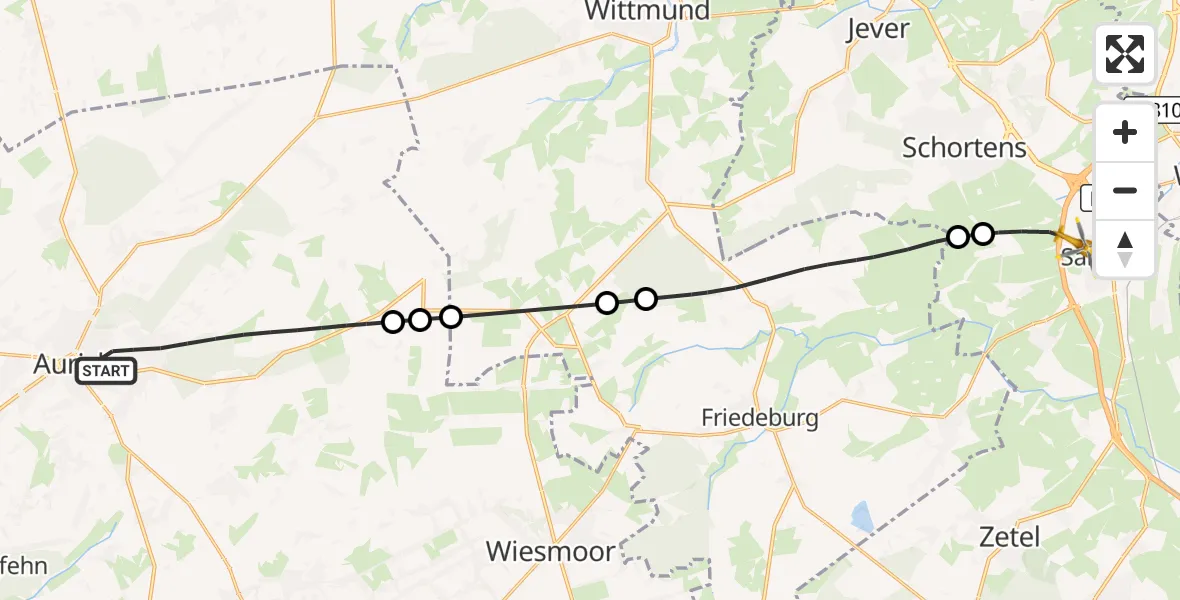 Flugroute Rettungshubschrauber Aurich - Sande, 04 Juli 2026, 08:45