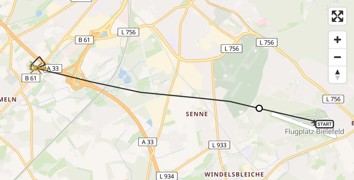 Flugroute Rettungshubschrauber Bielefeld Flughafen - Bielefeld, 04 Juli 2026, 08:50