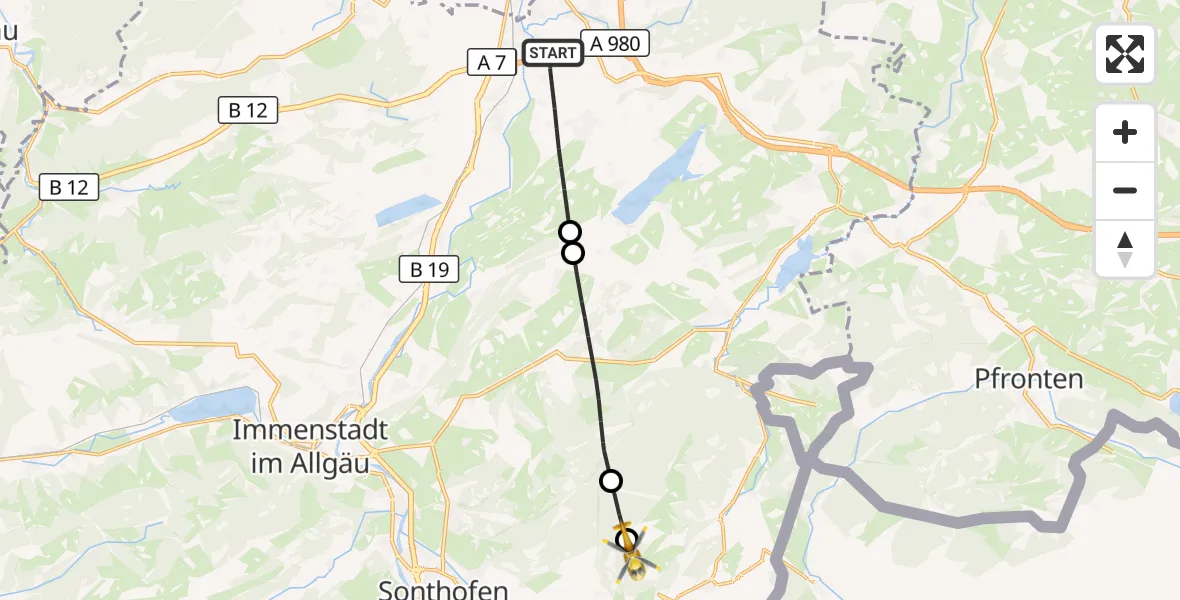 Flugroute Rettungshubschrauber Sulzberg - Bad Hindelang, 04 Juli 2026, 08:59