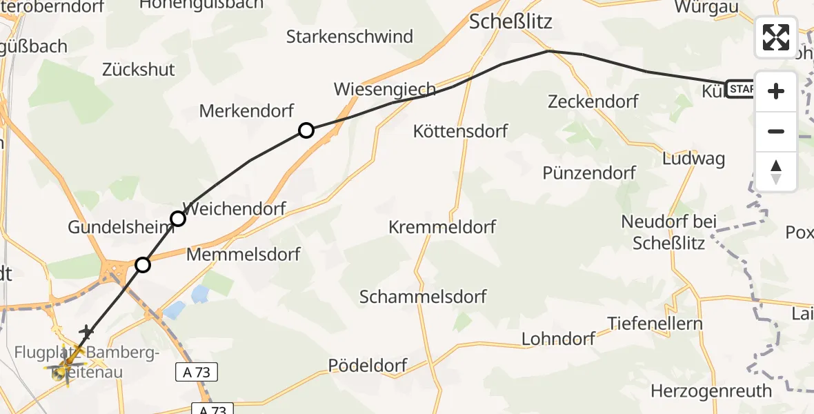 Flugroute Rettungshubschrauber Scheßlitz - Bamberg-Breitenau Flugplatz, 04 Juli 2026, 09:06