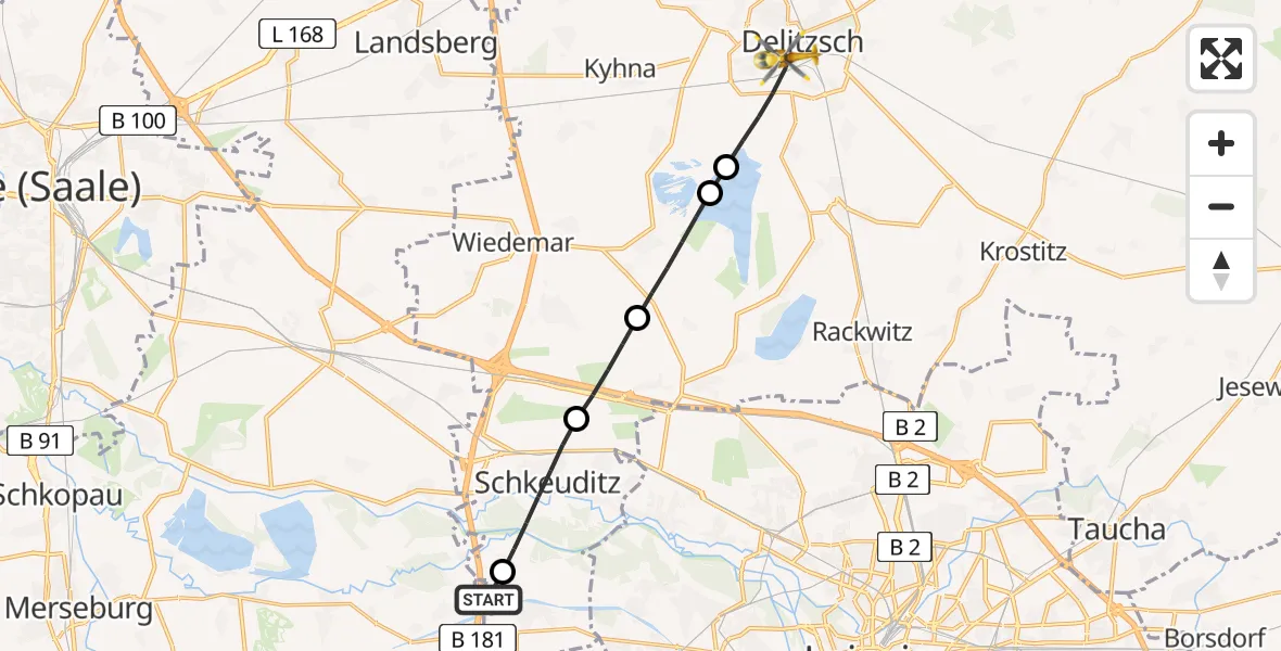 Flugroute Rettungshubschrauber Leuna - Delitzsch, 04 Juli 2026, 09:11