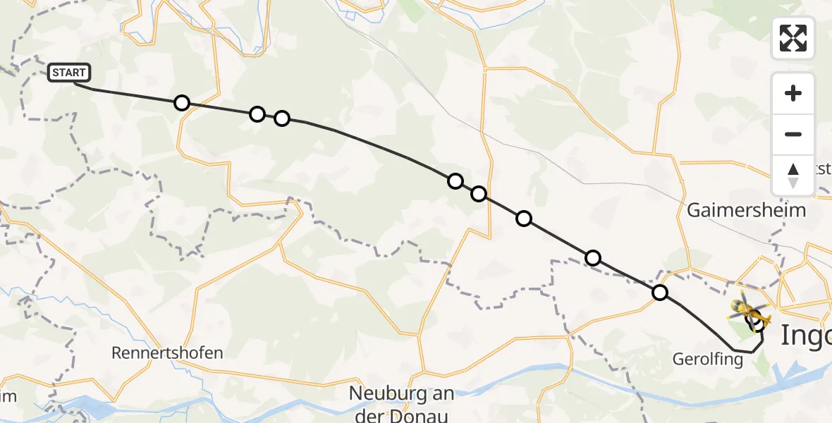Flugroute Rettungshubschrauber Mörnsheim - Ingolstadt Hospital, 04 Juli 2026, 09:16