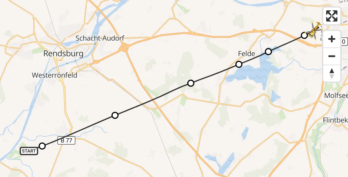 Flugroute Ambulanzhubschrauber Hörsten - Melsdorf, 04 Juli 2026, 09:20