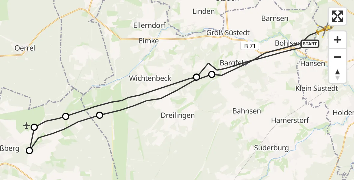 Flugroute Rettungshubschrauber Gerdau - Uelzen, 04 Juli 2026, 09:21