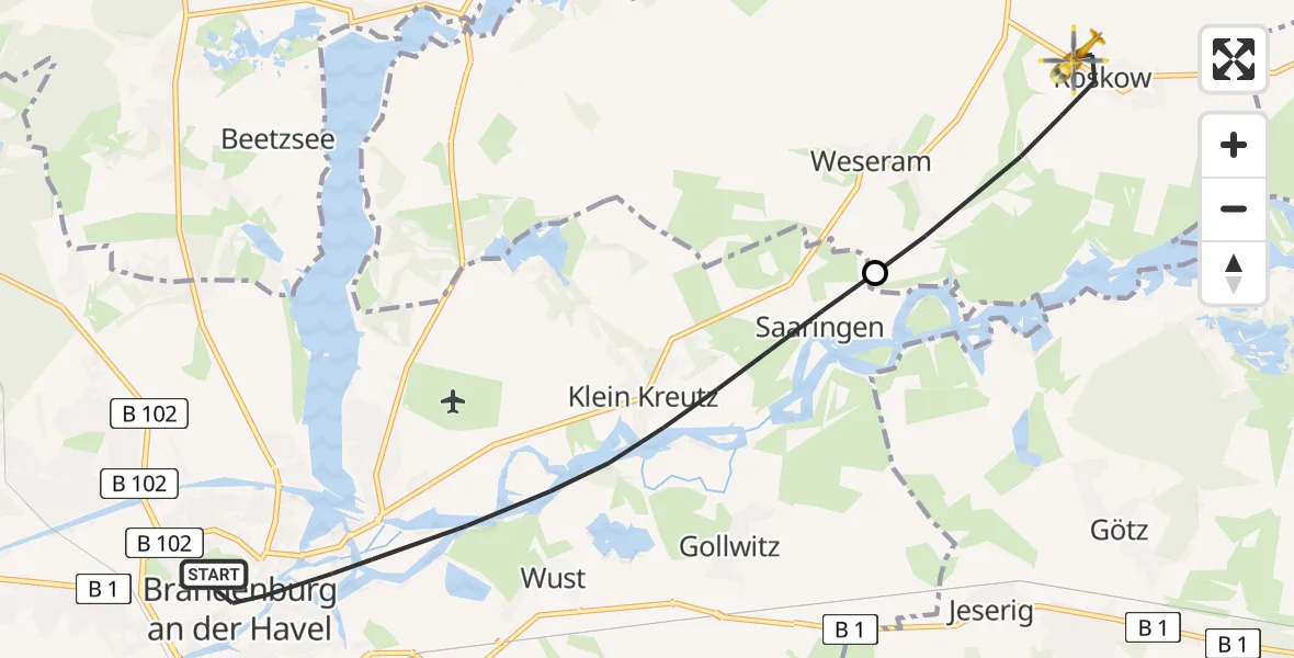 Flugroute Rettungshubschrauber Brandenburg an der Havel - Roskow, 04 Juli 2026, 09:22
