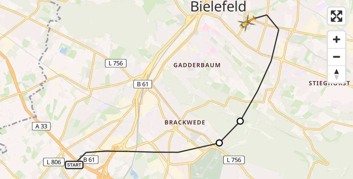 Flugroute Rettungshubschrauber Bielefeld - Bielefeld, 04 Juli 2026, 09:26
