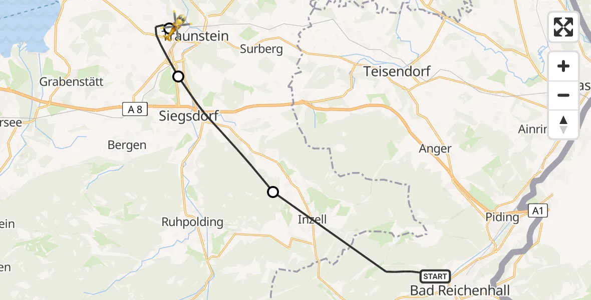 Flugroute Rettungshubschrauber Bad Reichenhall - Traunstein Hospital, 04 Juli 2026, 09:29