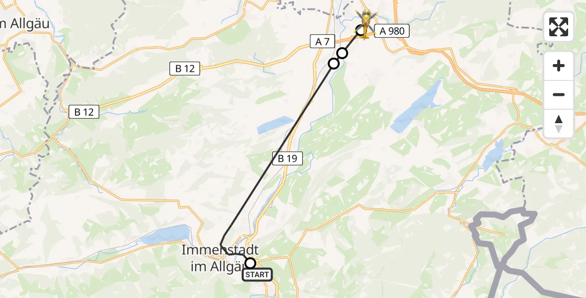 Flugroute Rettungshubschrauber Blaichach - Kempten-Durach Flugplatz, 04 Juli 2026, 09:40
