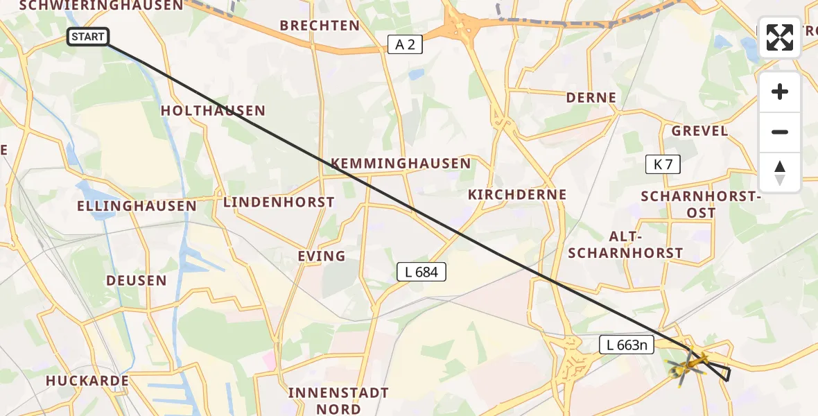 Flugroute Rettungshubschrauber Dortmund - Dortmund, 04 Juli 2026, 09:42