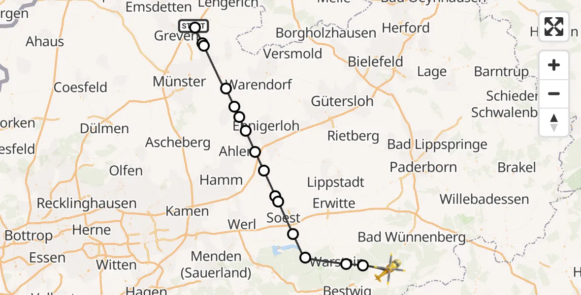Flugroute Ambulanzhubschrauber Christoph  Westfalen-ADAC - Brilon, 04 Juli 2026, 09:42