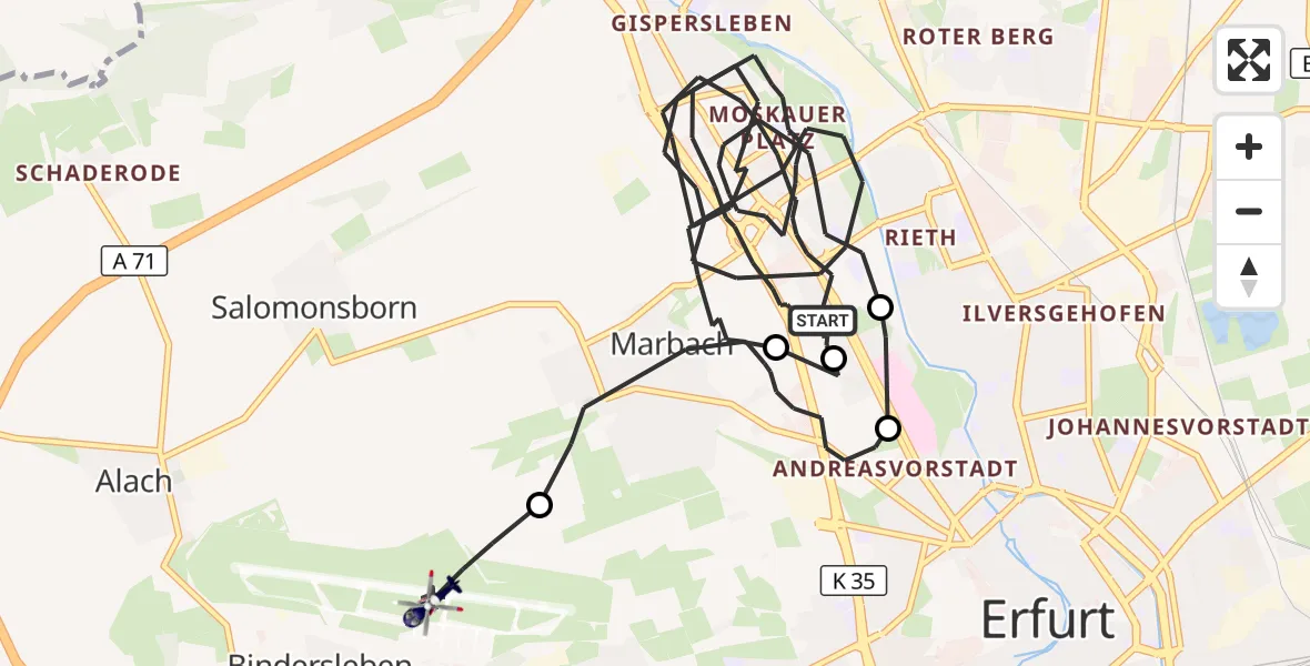 Flugroute Polizeihubschrauber Erfurt - Erfurt-Weimar Flughafen, 04 Juli 2026, 09:42