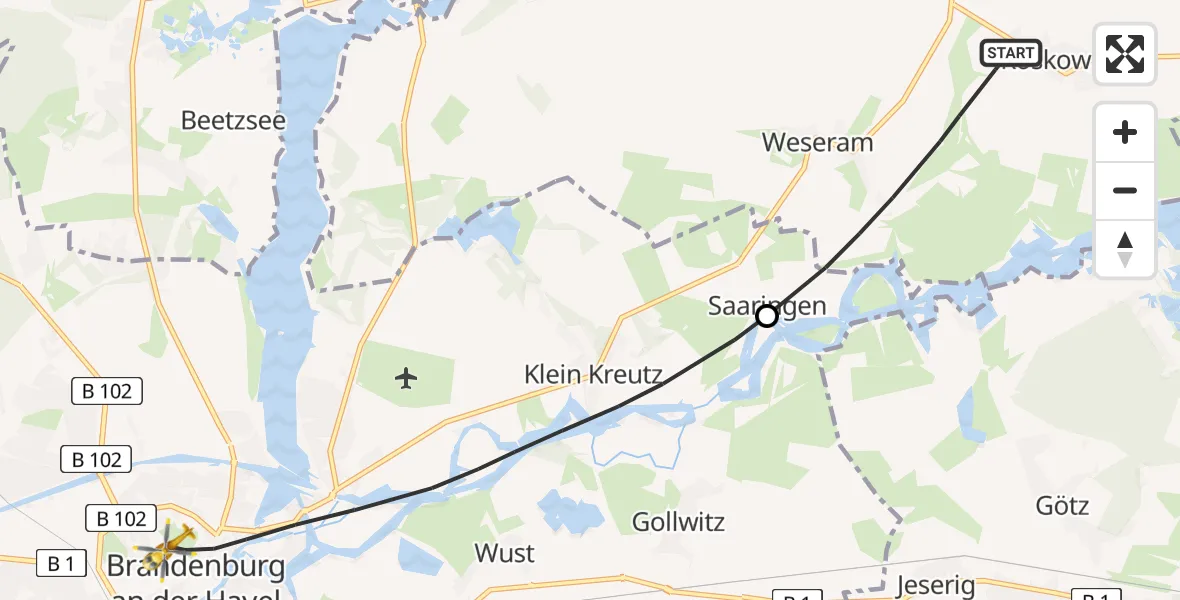 Flugroute Rettungshubschrauber Roskow - Brandenburg an der Havel, 04 Juli 2026, 09:48