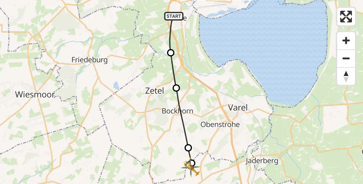 Flugroute Rettungshubschrauber Sande - Wiefelstede, 04 Juli 2026, 09:54