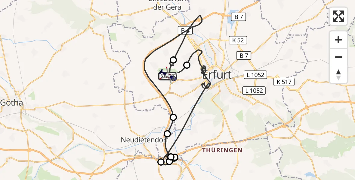 Flugroute Polizeihubschrauber Erfurt-Weimar Flughafen - Erfurt-Weimar Flughafen, 04 Juli 2026, 10:02