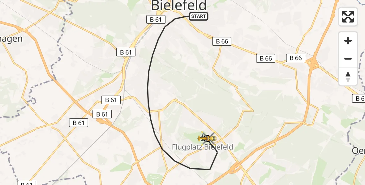 Flugroute Rettungshubschrauber Bielefeld - Bielefeld Flughafen, 04 Juli 2026, 10:03