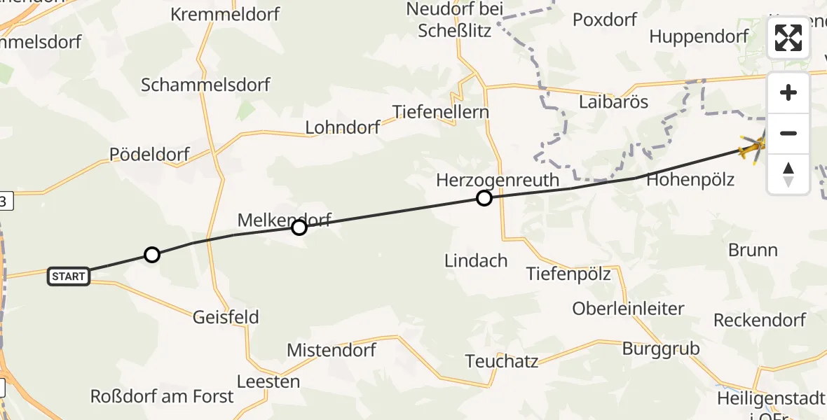 Flugroute Rettungshubschrauber Hauptsmoor - Heiligenstadt i.OFr., 04 Juli 2026, 10:05