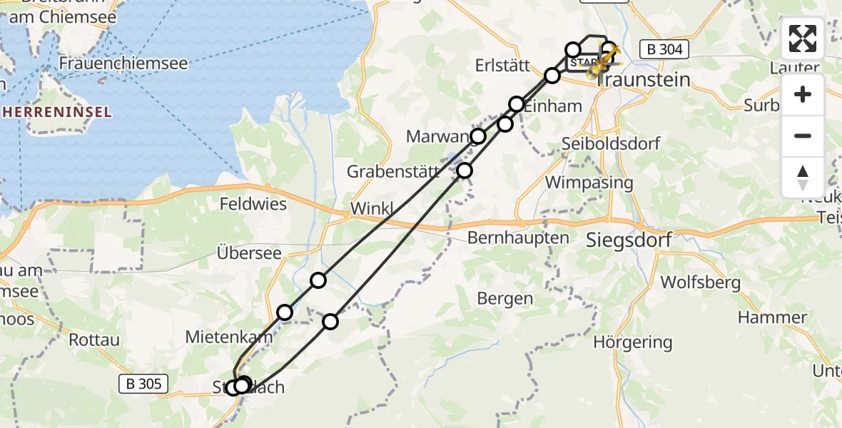Flugroute Rettungshubschrauber Traunstein Hospital - Traunstein Hospital, 04 Juli 2026, 10:11