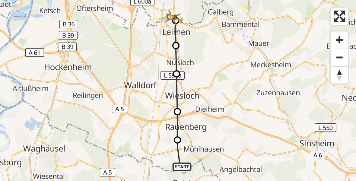 Flugroute Rettungshubschrauber Mühlhausen - Heidelberg, 04 Juli 2026, 10:24