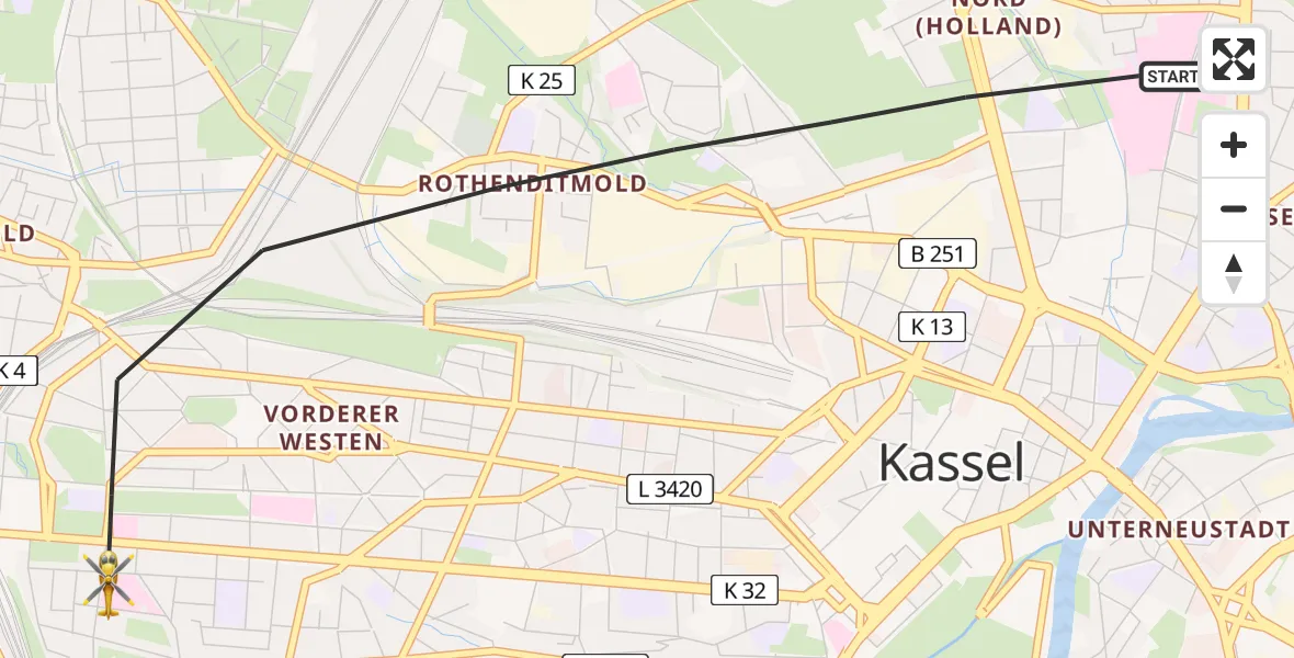 Flugroute Rettungshubschrauber Kassel - Kassel, 04 Juli 2026, 10:26