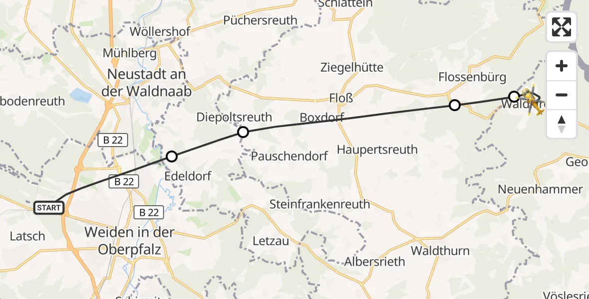 Flugroute Rettungshubschrauber Weiden i.d.OPf. - Georgenberg, 04 Juli 2026, 10:29