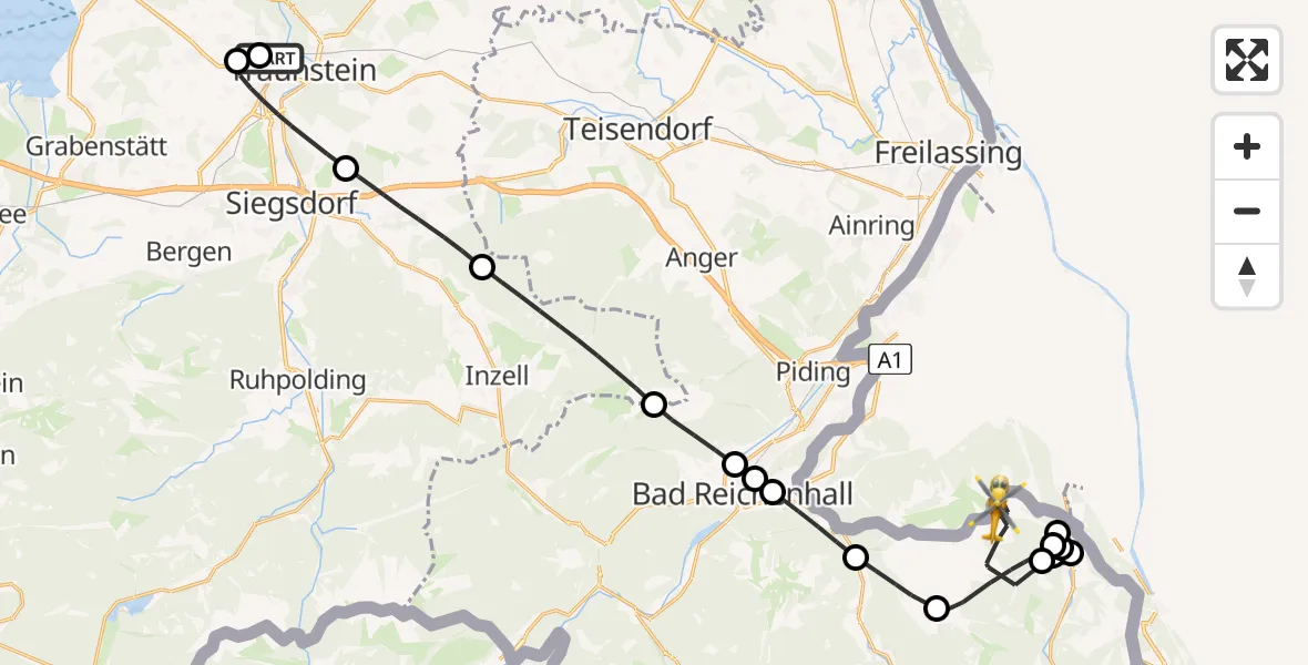 Flugroute Rettungshubschrauber Traunstein Hospital - Schellenberger Forst, 04 Juli 2026, 10:42