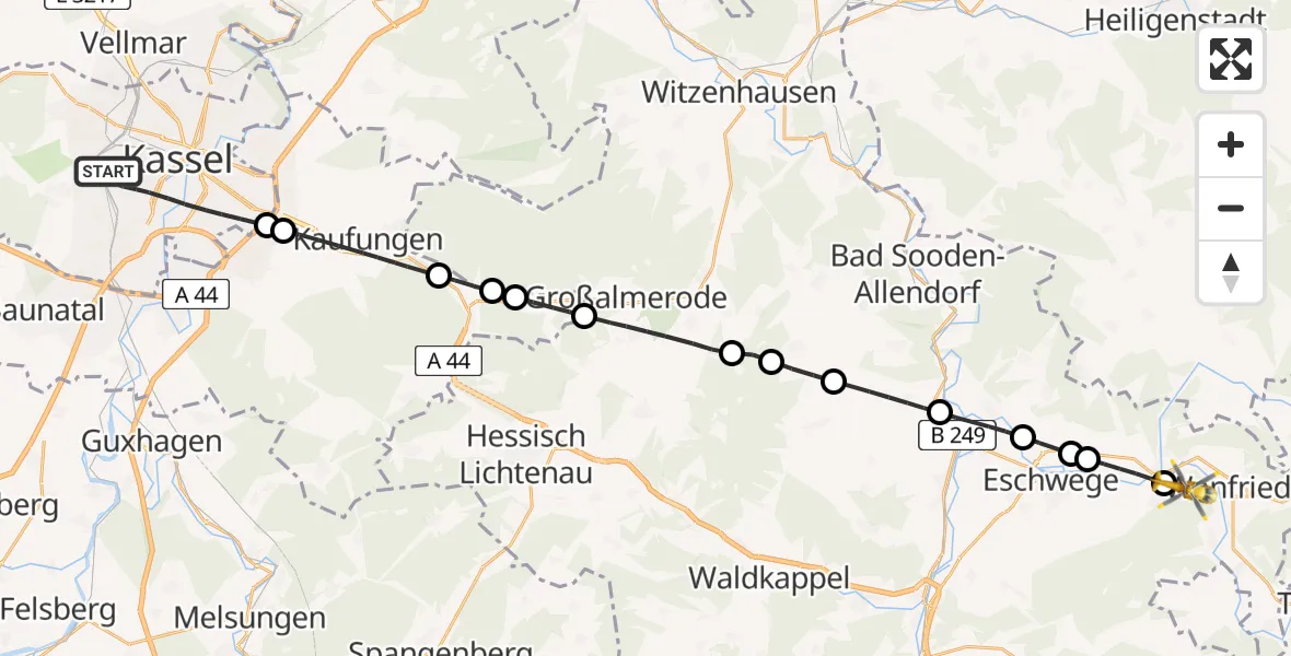 Flugroute Rettungshubschrauber Kassel - Wanfried, 04 Juli 2026, 10:45