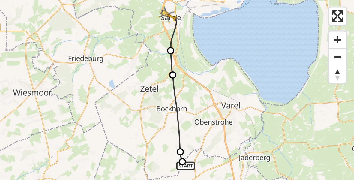 Flugroute Rettungshubschrauber Wiefelstede - Sande, 04 Juli 2026, 10:48