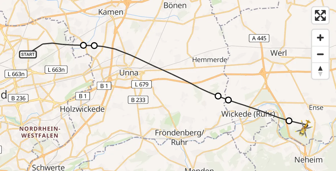 Flugroute Rettungshubschrauber Dortmund - Ense, 04 Juli 2026, 10:54