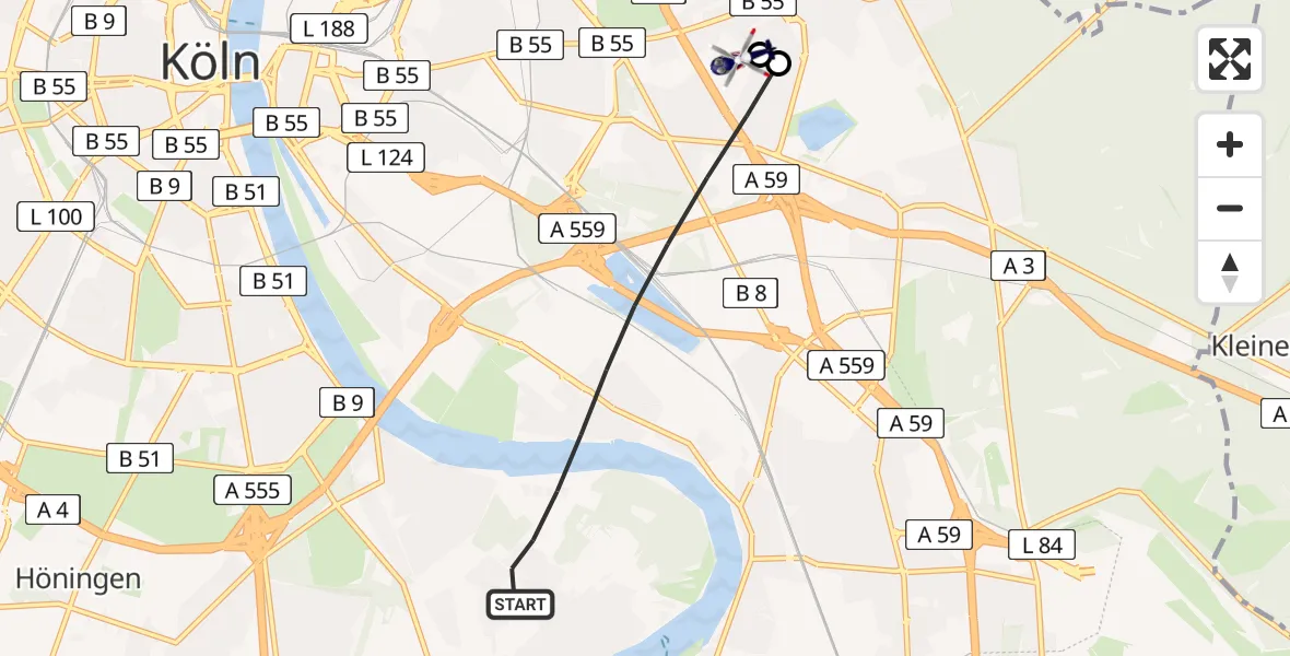 Flugroute Polizeihubschrauber Köln - Merheim Hospital, 04 Juli 2026, 11:00