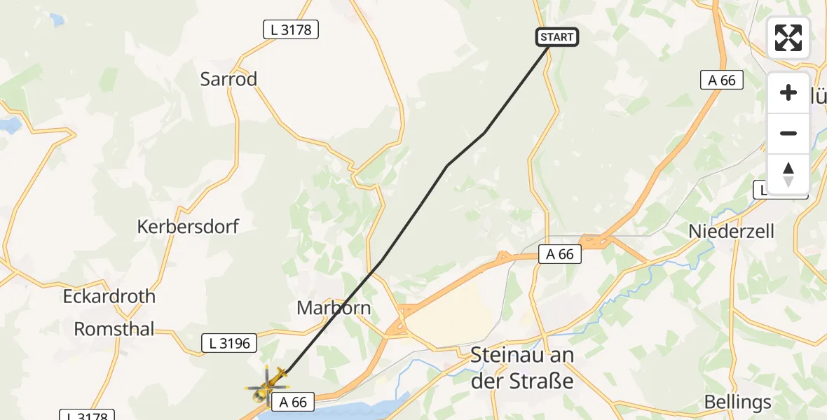 Flugroute Rettungshubschrauber Steinau an der Straße - Steinau an der Straße, 04 Juli 2026, 11:01