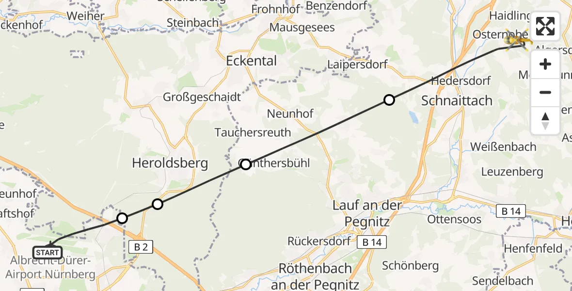 Flugroute Ambulanzhubschrauber Flughafen Nuremberg - Schnaittach, 04 Juli 2026, 11:04
